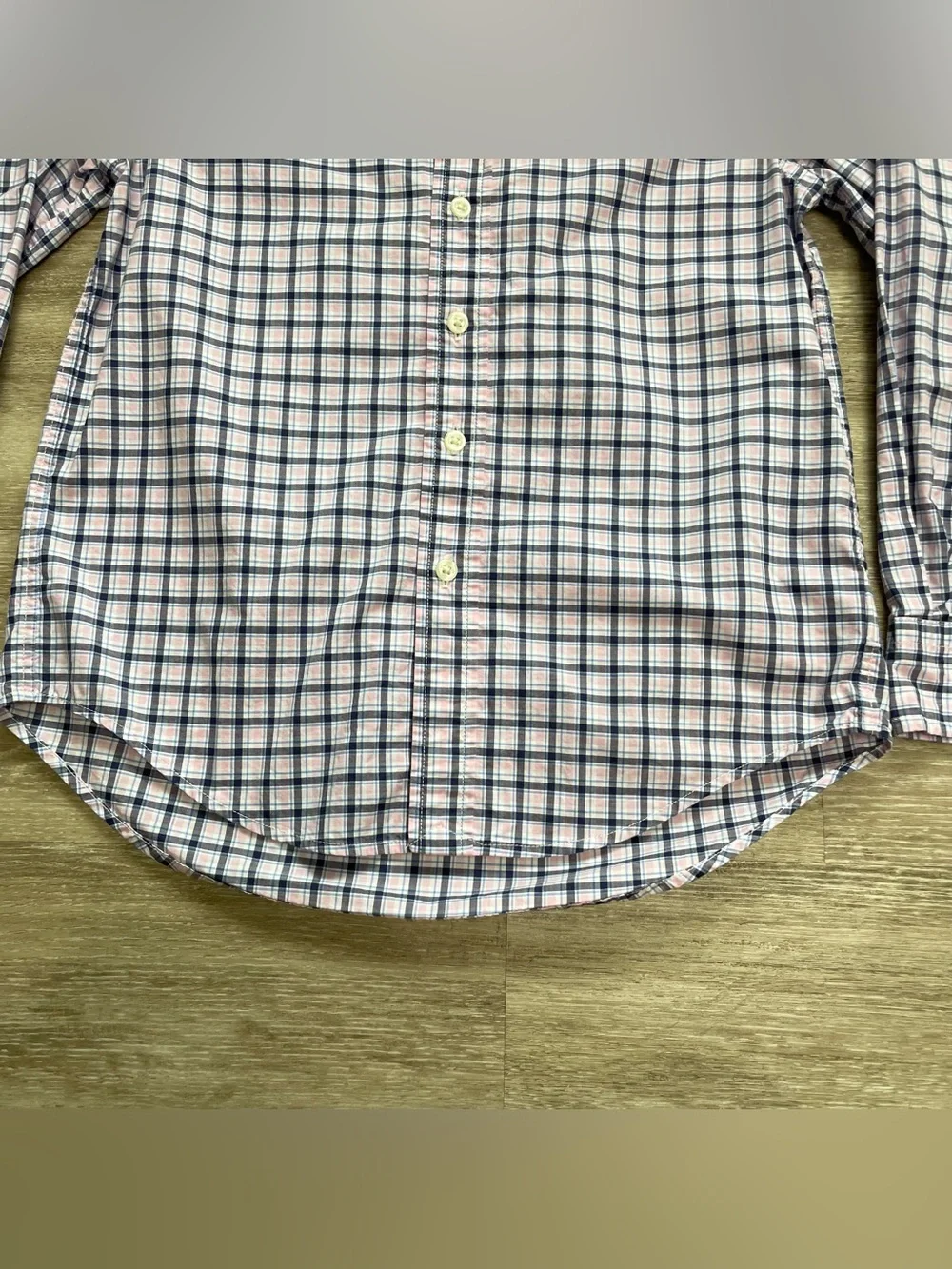 Ralph Lauren Boys 8 S Pink & Navy Blue Plaid Shirt Long Sleeve Button Down Pony